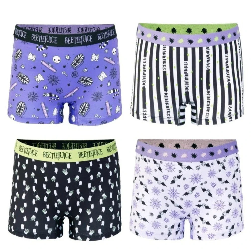 Beetlejuice Underwear Girls 4 Pack Athletic Boxer Brief Shorts Girlshorts NWT